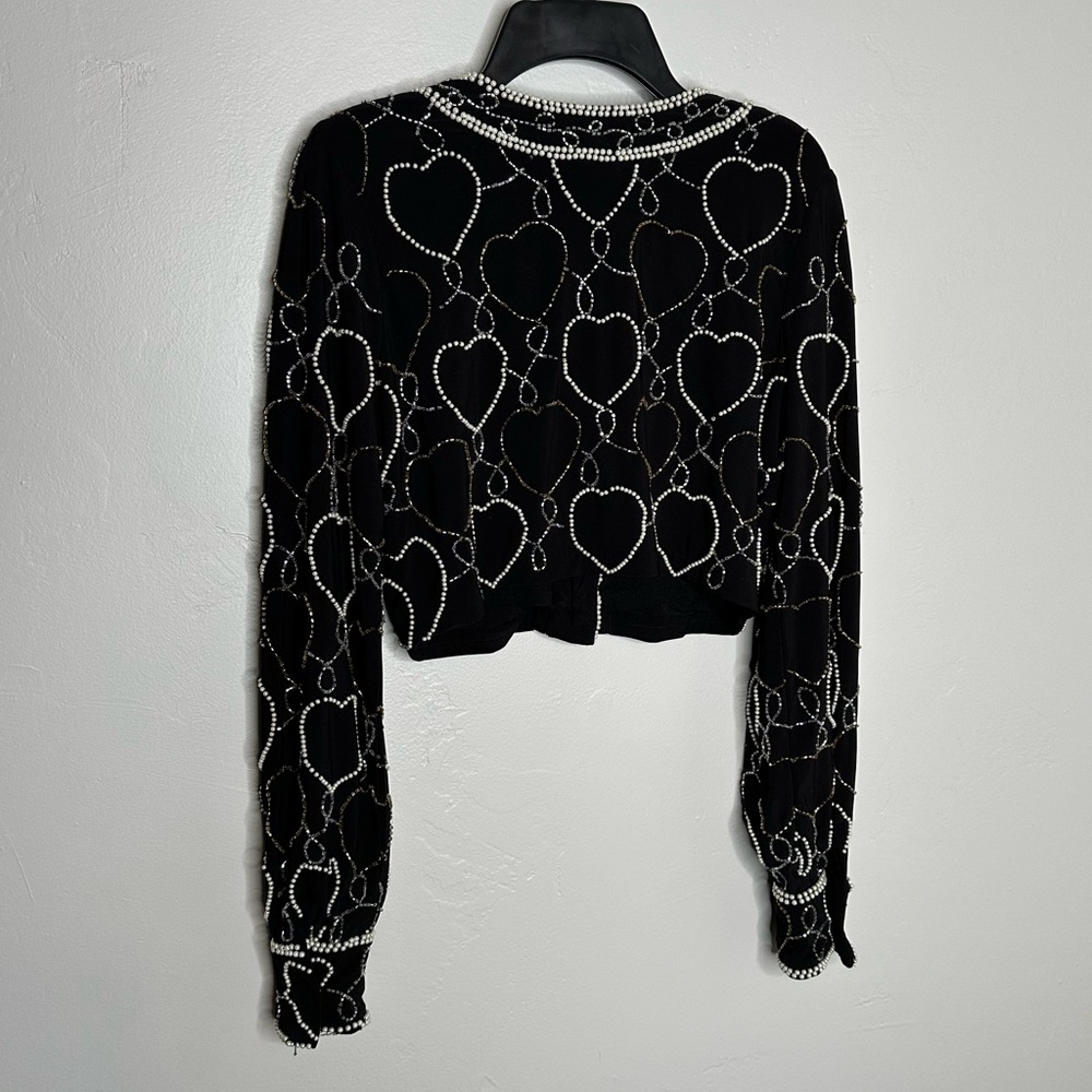 LoveShackFancy Norima Black Beaded Heart Crop Cardigan Jacket - Picture 14 of 16
